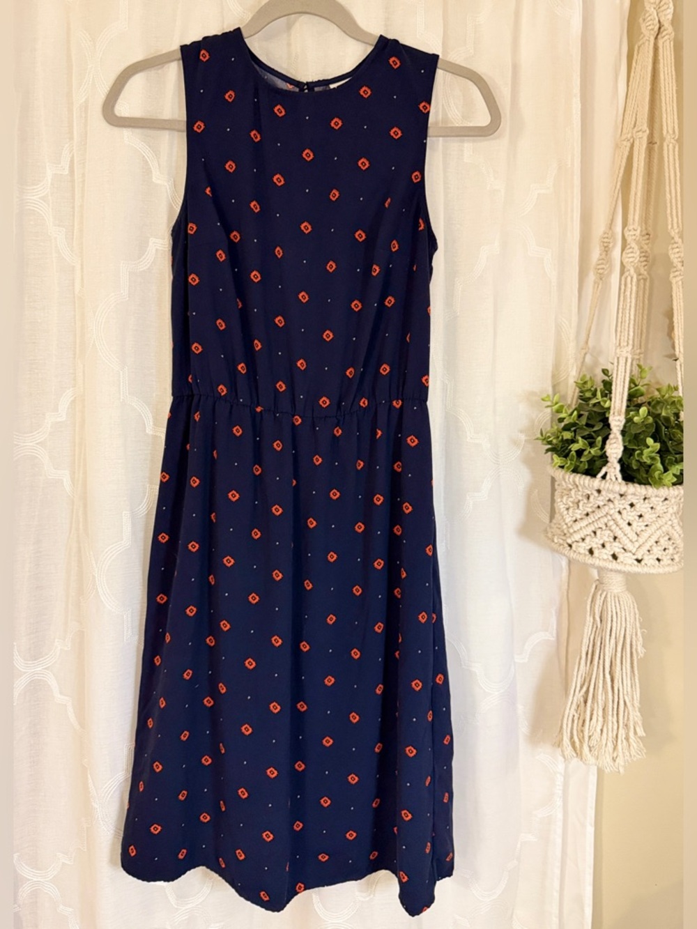 A New Day Navy Midi Dress | XS | Red Geo Print Sleeveless Dress Diamond 💎 - Picture 6 of 16